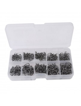 500pcs Boxed Fishing Hooks Barbed Luya Fishing Hook Sets 10 Sizes Assorted Fishing Accessories Black Perforated Hook