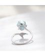 Fish Tail Ring Blue Rhinestone Open Ring Silver Adjustable Ring Gift Korean Style Moonstone Jewelry Gift For Women Girls