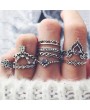 10 Pcs/Set Women Bohemian Gemstone Fatima Hand Crown Hollow Caved Geometric Diamond Joint Knuckle Rings