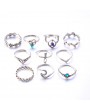 10 Pcs/Set Women Bohemian Gemstone Leave Caved Flower Hollow Geometric Diamond Joint Knuckle Rings