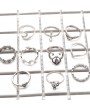 10 Pcs/Set Retro Crystal Silver Rhinestone Hollow Flower Leaf Cross Midi Rings Boho Punk Summer Beach Jewelry