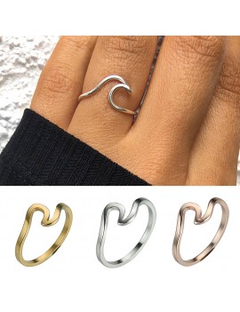 New Sterling Silver Simple Dainty Thin Wave Ring Women Girl's Fashion Jewelry