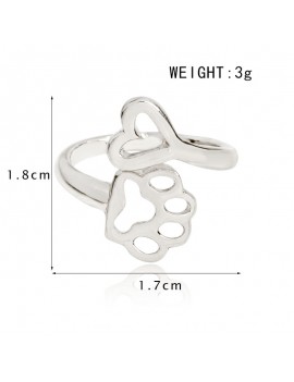 Fashion Hollow Paw Print Love Heart Ring Open Adjustable Rings Dog Cat Pet Animal Jewelry