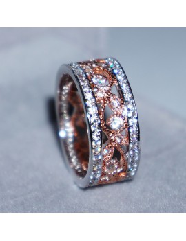Women's Silver 18K Rose Gold Floral Crystal Diamond Zircon Ring Bridal Engagement Wedding Ring