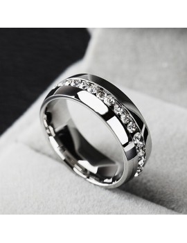 Men Women Couple Rhinestone Titanium Steel Ring Romantic Gift