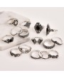 Bohemia Style Vintage Silver Lotus Flower Rings for Women 15 PCS Silvering Gmes Women Ring Set 2018 Fashion Jewelry Women Gifts