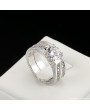 2 Pcs Sterling Silver Round Cut Clear CZ Diamond Crystal Rhinestones Wedding Bridal Ring Set Jewelry