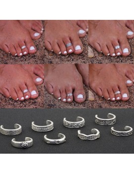 New Celebrity Totem Boho Bohemian Silver Vintage Retro Finger Foot Rings Open Adjustable Toe Jewelry Summer Beach Accessories