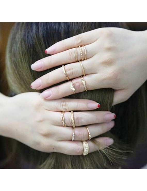 12Pcs/Set Boho Vintage Gold Finger Ring Crystal Rhinestones Midi Knuckle Rings Women Jewelry