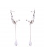 1Pair Fashion Silver Angel Wing Crystal Earrings Drop Dangle Ear Stud Clip Cuff