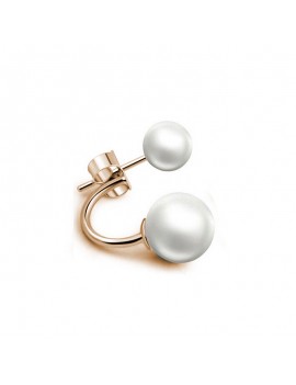 Fashion Women Stud Earrings Gold Filled Double White Freshwater Big Small Pearl