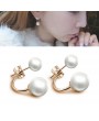 Fashion Women Stud Earrings Gold Filled Double White Freshwater Big Small Pearl