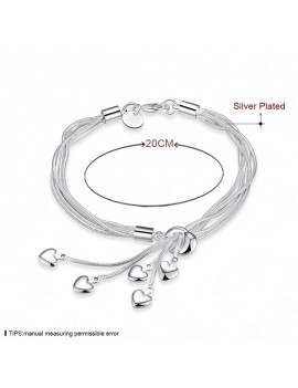 New Fashion Jewelry 925 Sterling Silver Plated Hearts Tassel Pendant Wristband Bracelet
