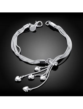New Fashion Jewelry 925 Sterling Silver Plated Hearts Tassel Pendant Wristband Bracelet