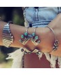 4Pcs Set Women Boho Gypsy Silver Plate Bracelets Turquoise Gem Stone Cuff Bangle Jewelry