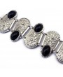 Women Fashion Vintage Silver Bohemia Ethnic Carved Bangles Black Gem Bracelets