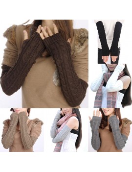 Women Knitted Crochet Braided Arm Warmers Hand Knitted Half Glove Grey Black Winter Warmer