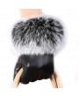 Women Black Leather Autumn Winter Warm Rabbit Fur Mittens Hottest Lady Gloves