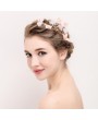 Handmade Luxury Pink Silk Flower Rhinestone  Pearl Alloy Bride Headwear Wedding Hair Accessory