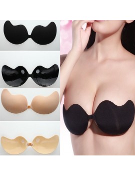 Stick On Women Push Up Sticky Strapless Backless Silicone Adhesive Invisible Bra Black/Nude