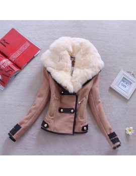 Fashion Womens Slim Fit Fur Collar Coat Short Jacket Winter Warm Tops Outerwear