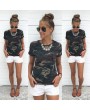 Women Summer Casual Camo Short Sleeve Tops Tee Shirt Loose T-shirt Blouse