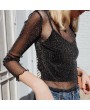 2017 Shiny Women Beautiful Mesh Tops Shirt Long Sleeve Blouse Casual Party Loose Tank