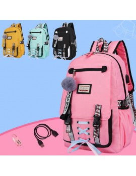 Big High School Bag for Teenage Girls Usb with Lock Anti Theft Backpack