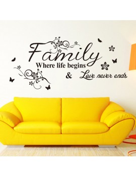 Black Words Pattern Design Decor PVC Life Family Dream Home Wall Sticker Love