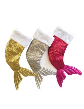 Christmas Sack Gift Bags Mermaid Tail  Stocking Socks Xmas Tree Ornaments Home Decor