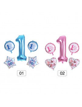5PCS Boy Blue Girl's Pink Aluminum Foil Balloons Baby 1nd Birthday Party Decor