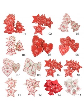 10pcs Snowflakes Pattern Christmas Hanging Pendant Heart Star Tree Shape Wood Decor