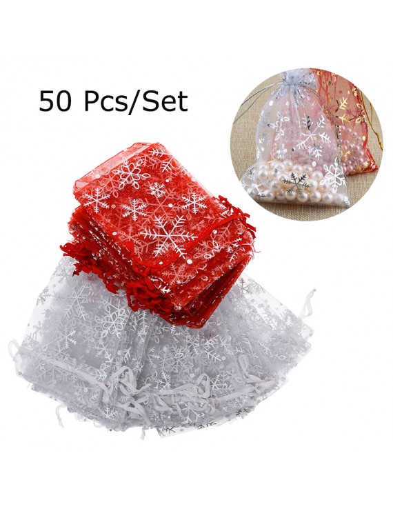 50PCS Snowflake Pattern Organza Bags Christmas Gift Candy Wedding Favour Pouch 9*12CM