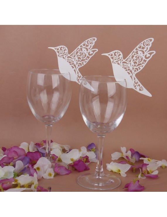 50pcs White Humming Birds Wedding Table Name Place Cards Wine Glass Party Decor